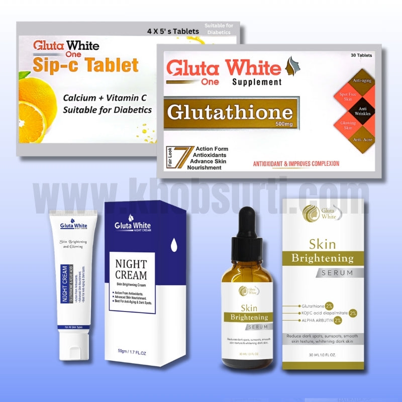 Gluta White + Vitamin C + Night Cream + Brightening Serum Gluta White By Khobsurti Gluta White + Vitamin C + Night Cream + Brightening Serum Gluta White By Khobsurti