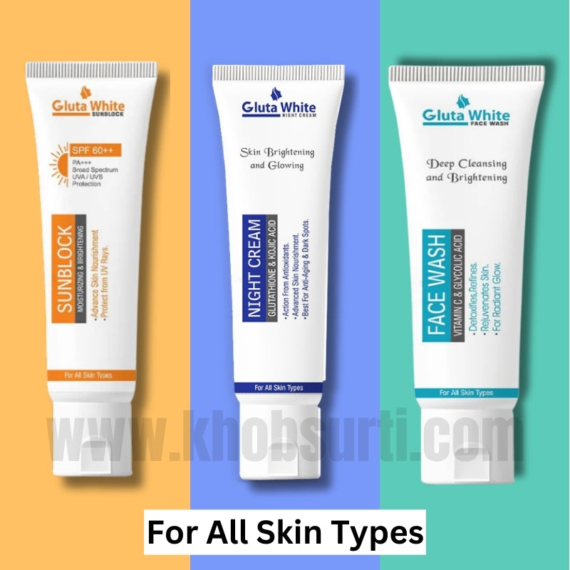 Gluta White Night Cream | Sunblock | Face Wash | Free Shipping Gluta White By Khobsurti Gluta White Night Cream | Sunblock | Face Wash | Free Shipping Gluta White By Khobsurti