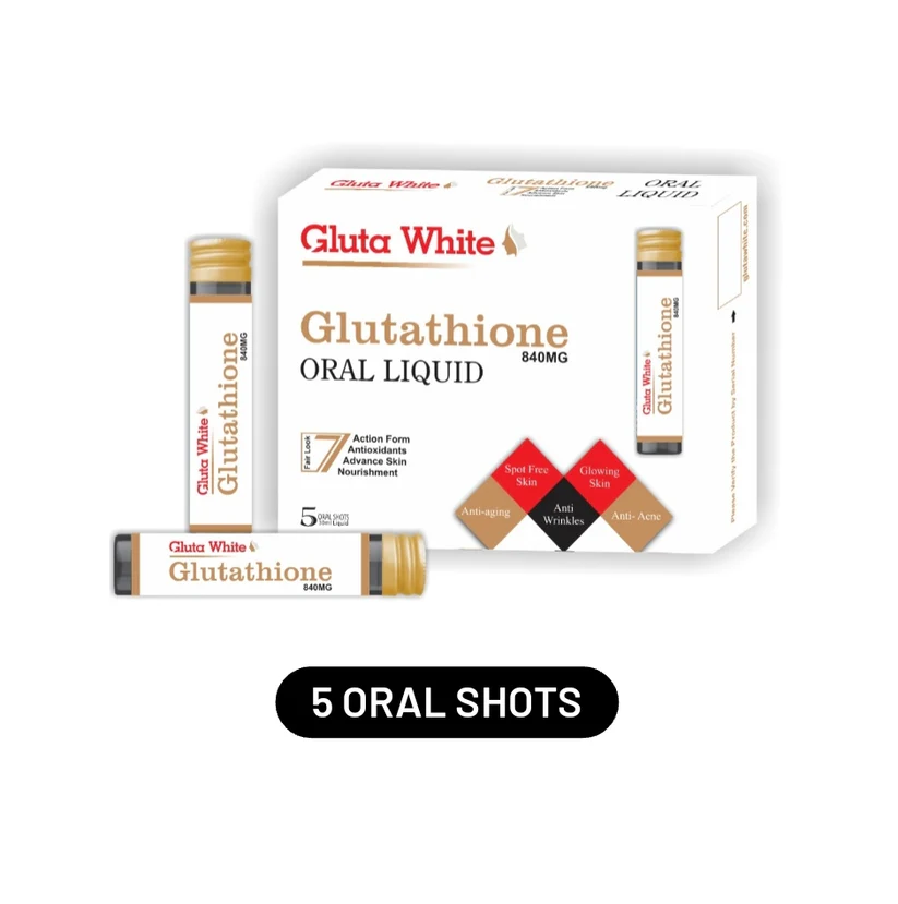 Gluta White Glutathione Oral Shot _ 850mg _ Pack of 5 Shots Gluta White By Khobsurti Gluta White Glutathione Oral Shot _ 850mg _ Pack of 5 Shots Gluta White By Khobsurti