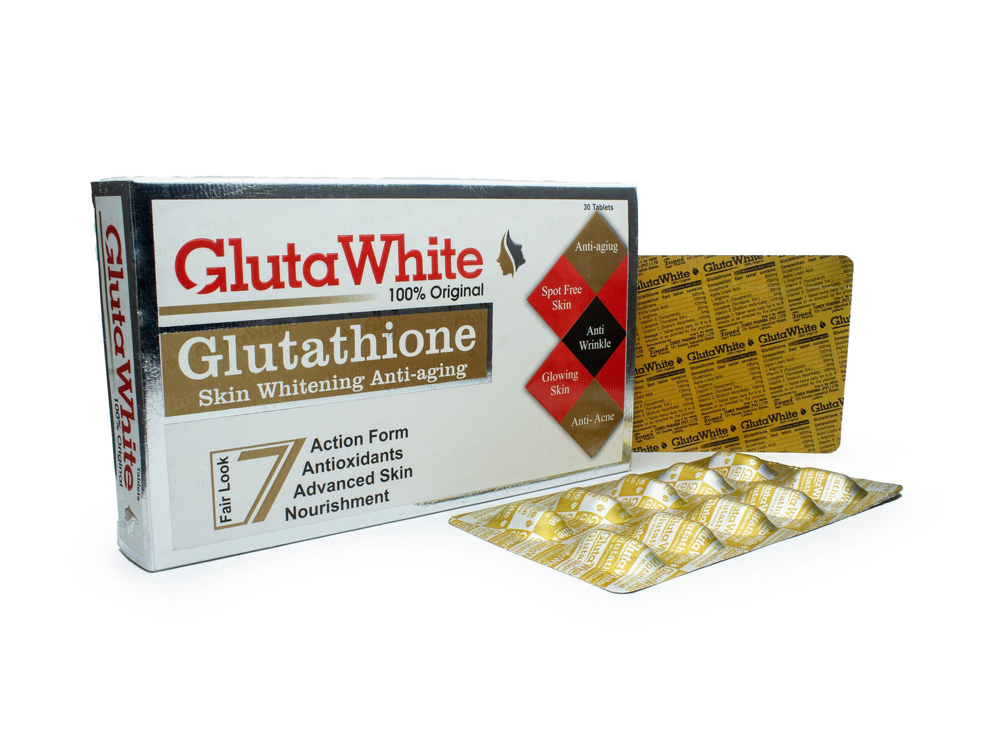 2 Gluta White Tablets + 2 Gluta Vitamin C + 1 Gluta Cream